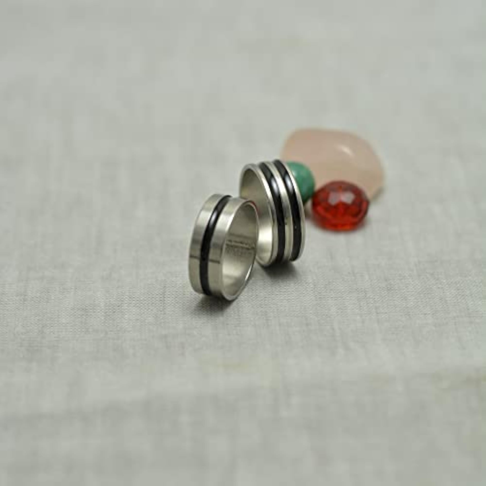 Alloy Black & Silver Striped Combo Stainless Steel Finger Ring